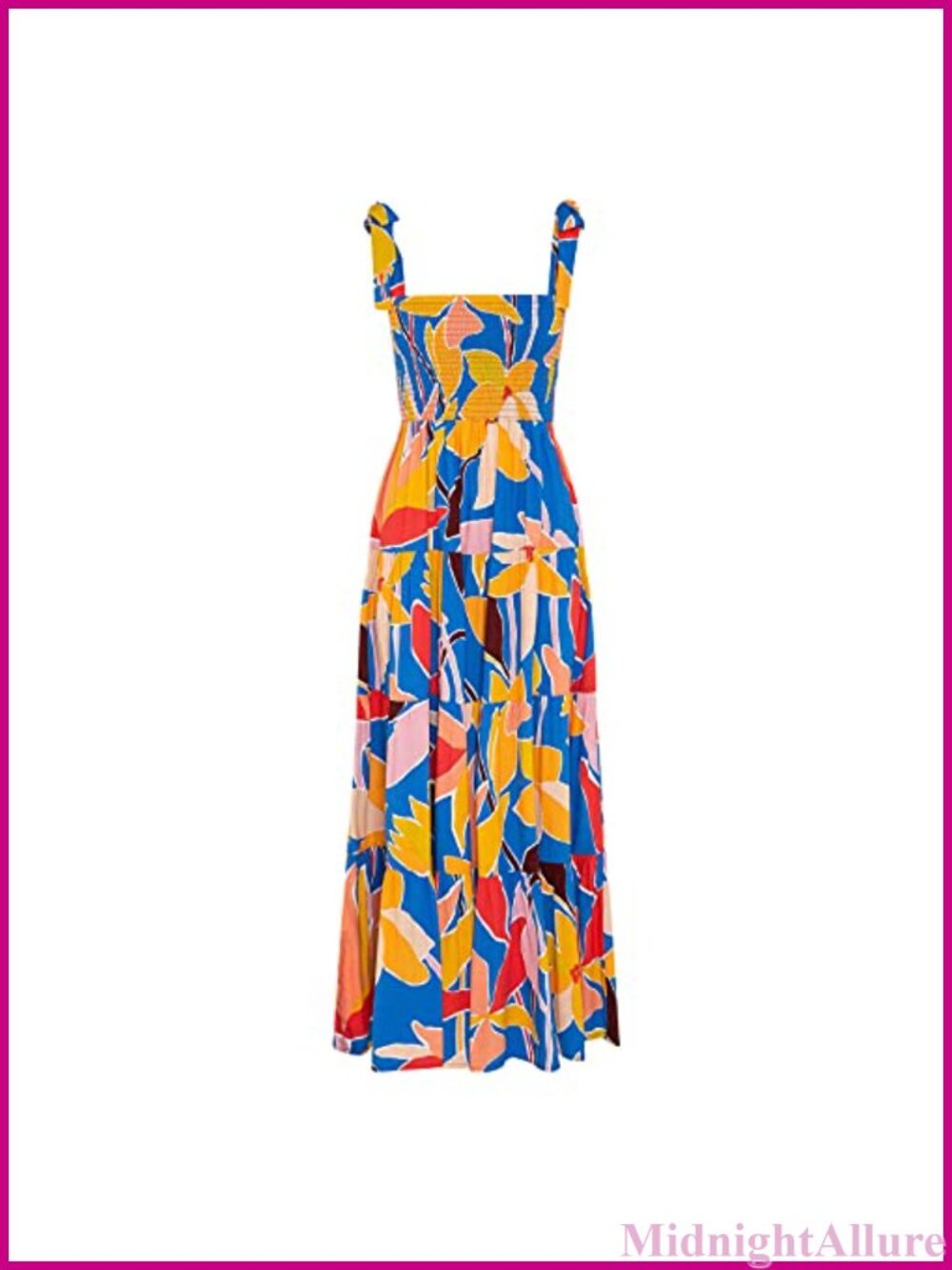 Boho Spaghetti Strap Square Neck Ruffle Flowy Maxi Dress